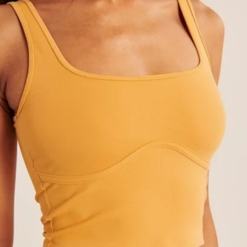 Abercrombie & Fitch Soft AF Yellow Seamless Squareneck Cropped Tank Size Small